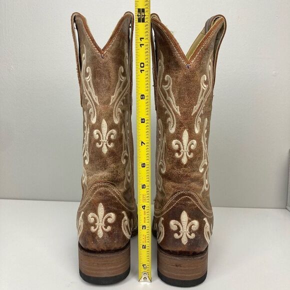 Corral Cortez Distressed Fleur De Lis Embroidered Western Boots Square Toe 6.5 M - Picture 5 of 8